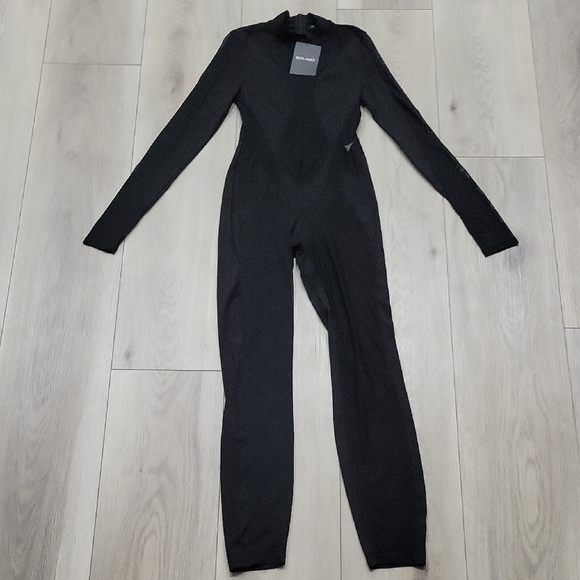 Solado Pants - Elegant Black Mesh Long Sleeve Jumpsuit